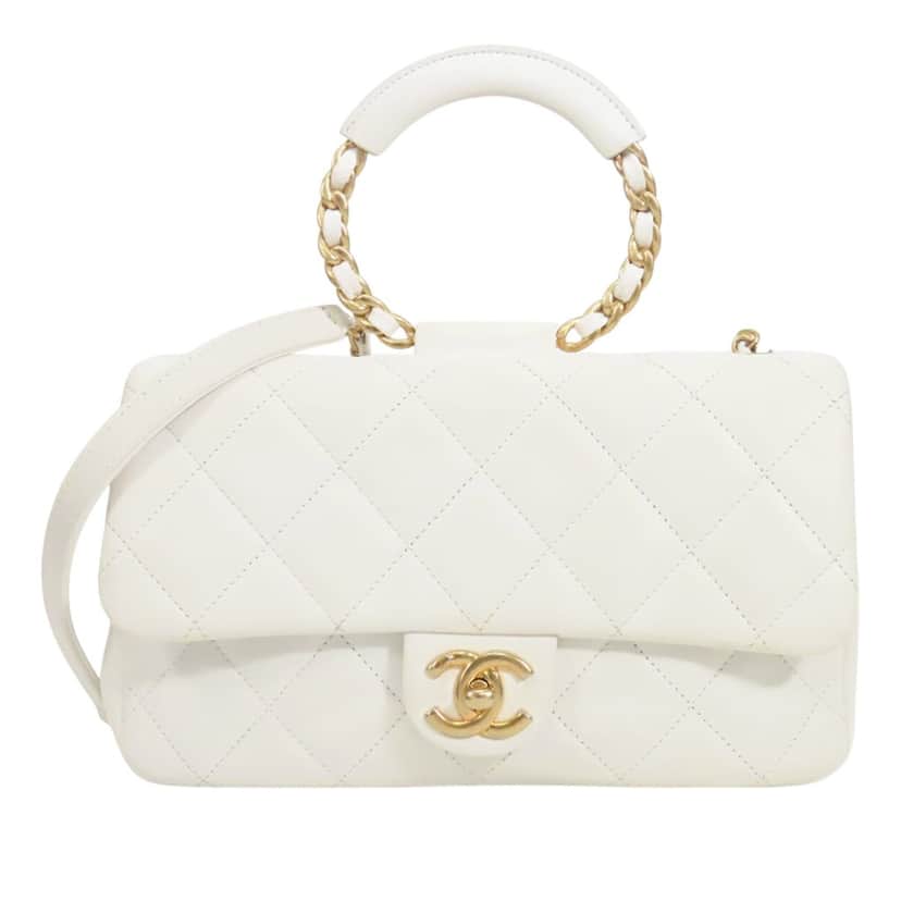 Chanel Medium Lambskin In The Loop Flap White Leather Very good condition - Front View