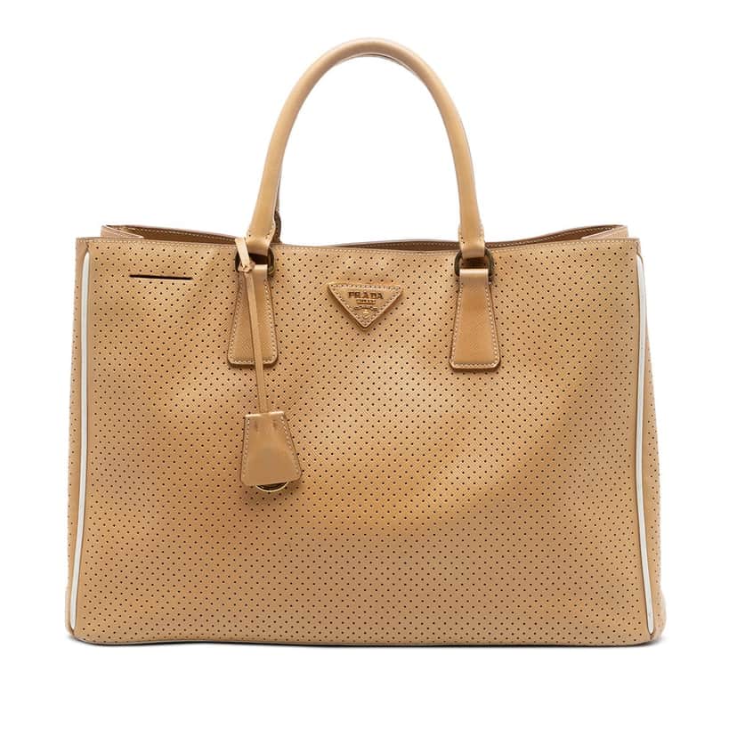 Prada Large Perforated Saffiano Lux Galleria Zip Tote Brown Leather Very good condition - Front View