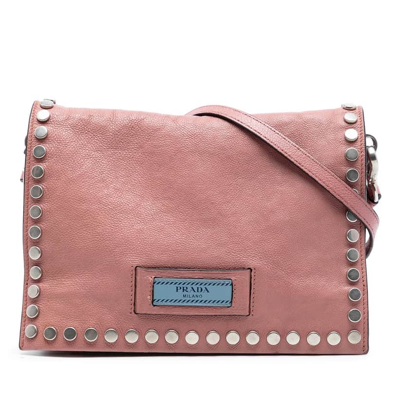 Prada Glace Calfskin Studded Etiquette Flap Pink Leather Very good condition - Front View