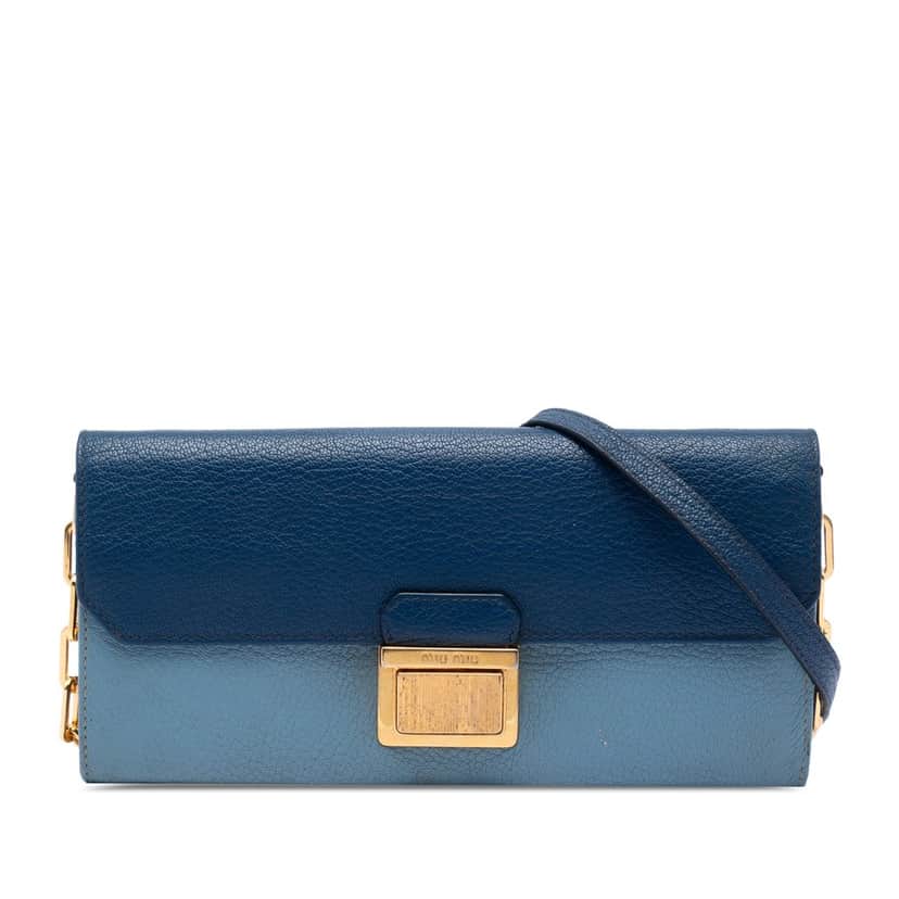 Miu Miu Bicolor Goatskin Madras Wallet on Chain Blue Leather Very good condition - Front View