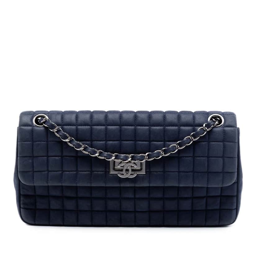 Chanel Chocolate Bar Iridescent Calfskin Bubble Flap Blue Leather Very good condition - Front View