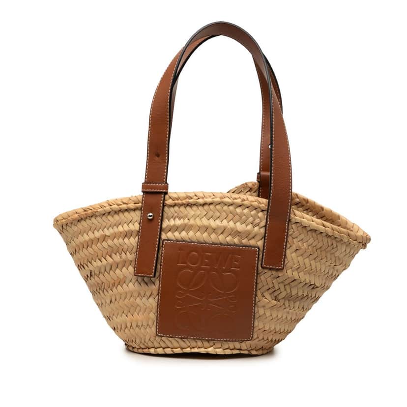 Loewe Small Raffia Anagram Basket Tote Beige Very good condition - Front View