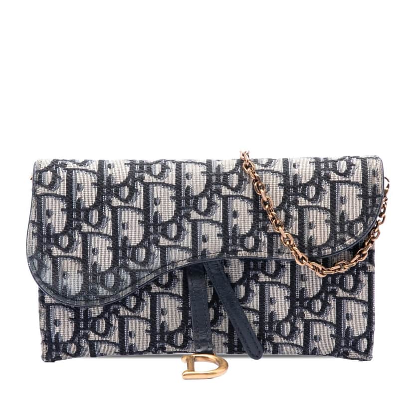 Dior Oblique Canvas Saddle Wallet On Chain Blue Very good condition - Front View
