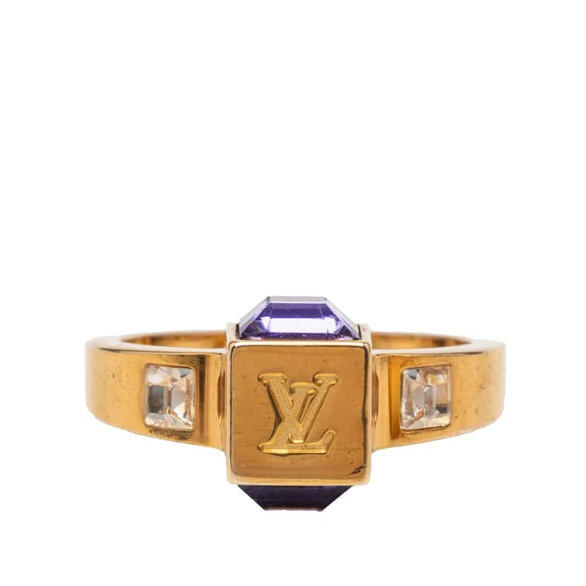 Louis Vuitton Gold Plated Crystal Gamble Cocktail Ring L Gold Metal Very good condition - Front View