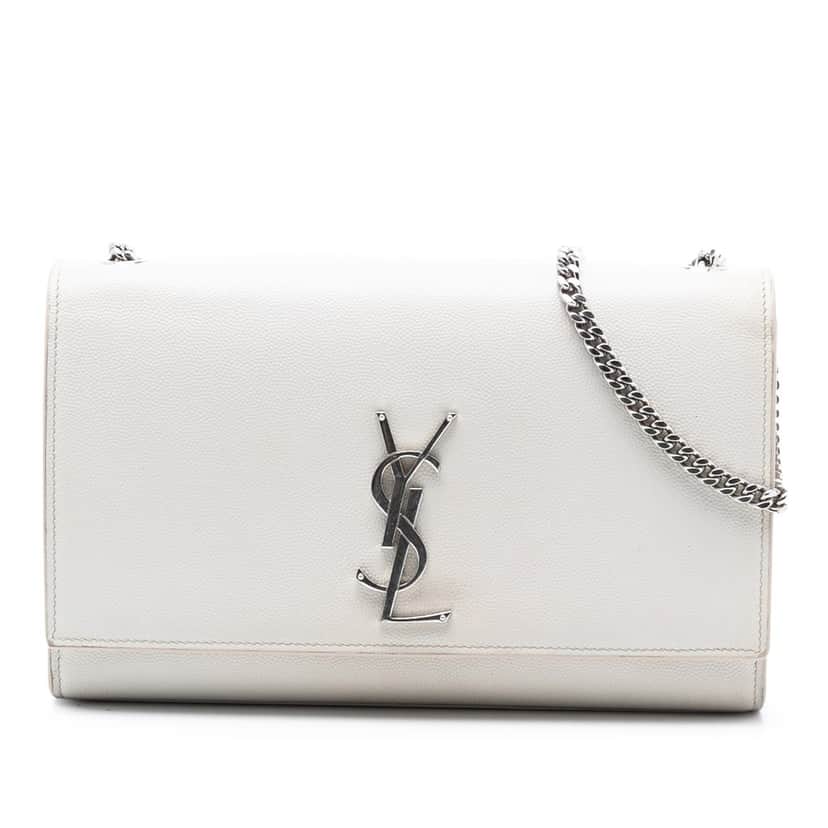 Saint Laurent Medium Grain De Poudre Monogram Kate Crossbody White Leather Very good condition - Front View