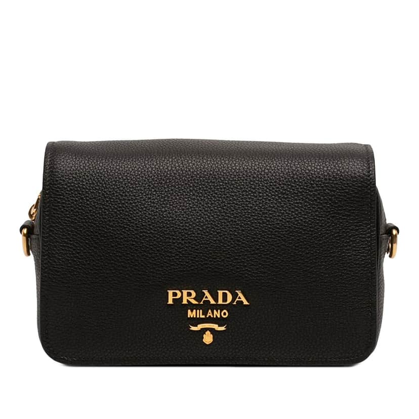 Prada Vitello Phenix Flap Crossbody Black Leather Good condition - Front View