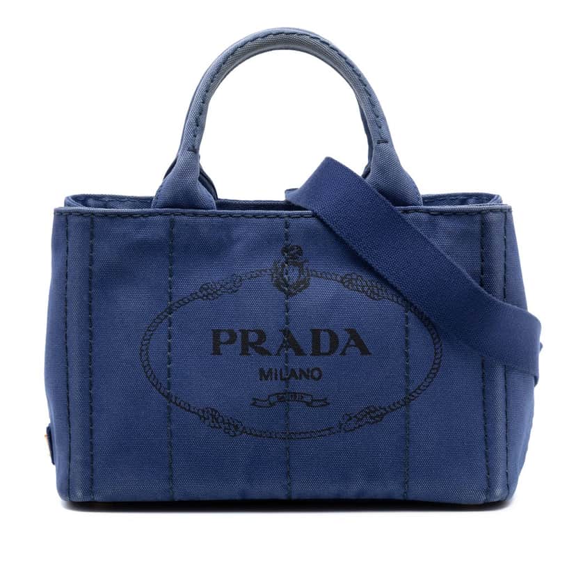 Prada Small Canvas Canapa Logo Satchel Blue Very good condition - Front View