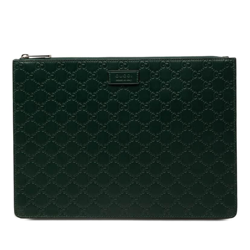 Gucci Guccissima Zip Messenger Bag Green Leather Good condition - Front View