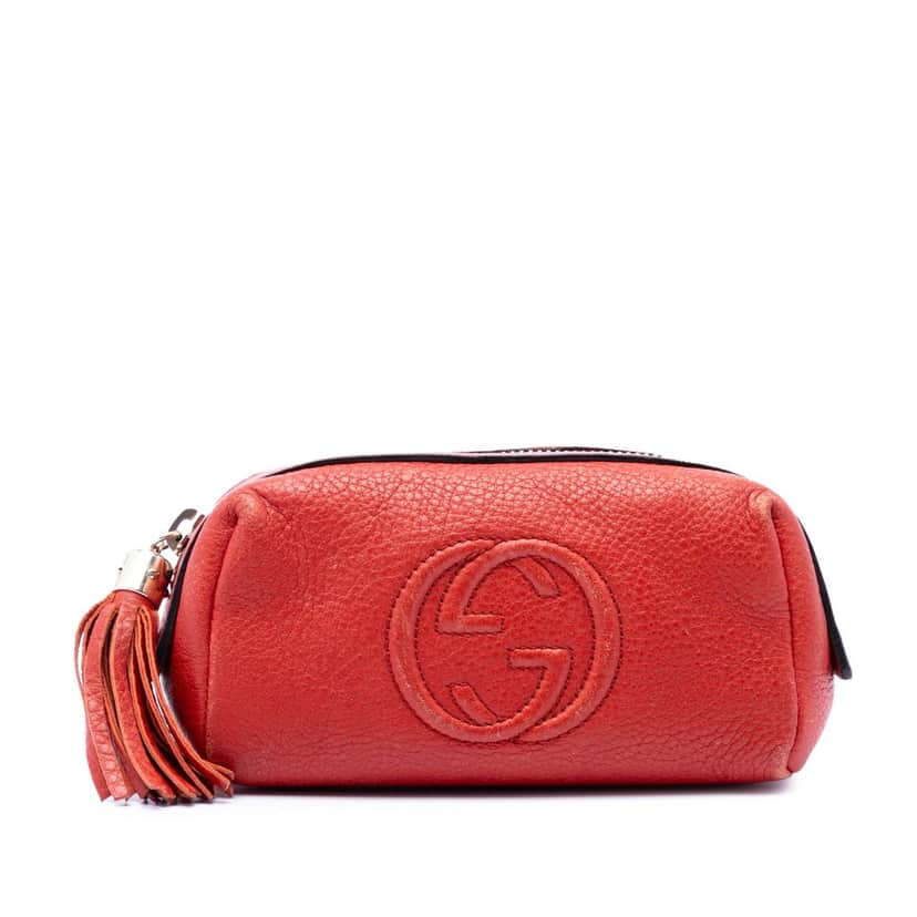 Gucci Pebbled Calfskin Soho Cosmetic Pouch Red Leather Very good condition - Front View