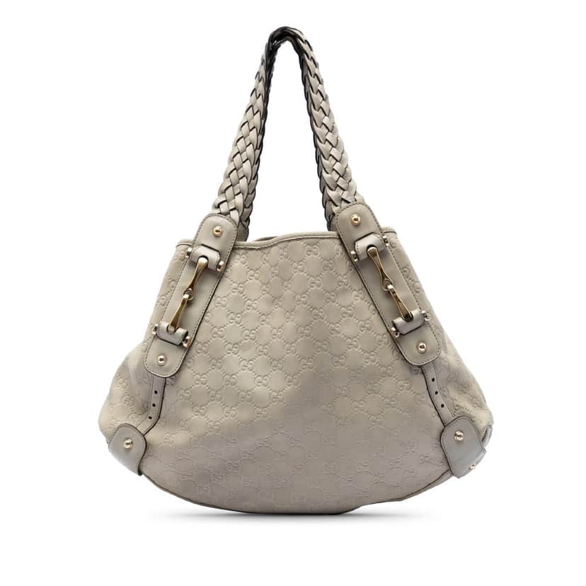 Gucci Guccissima Horsebit Pelham Shoulder Bag Beige Leather Very good condition - Front View