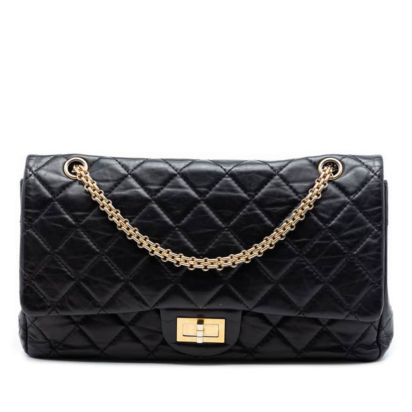 Chanel Quilted Aged Calfskin Reissue 2.55 Double Flap 227 Black Leather Very good condition - Front View