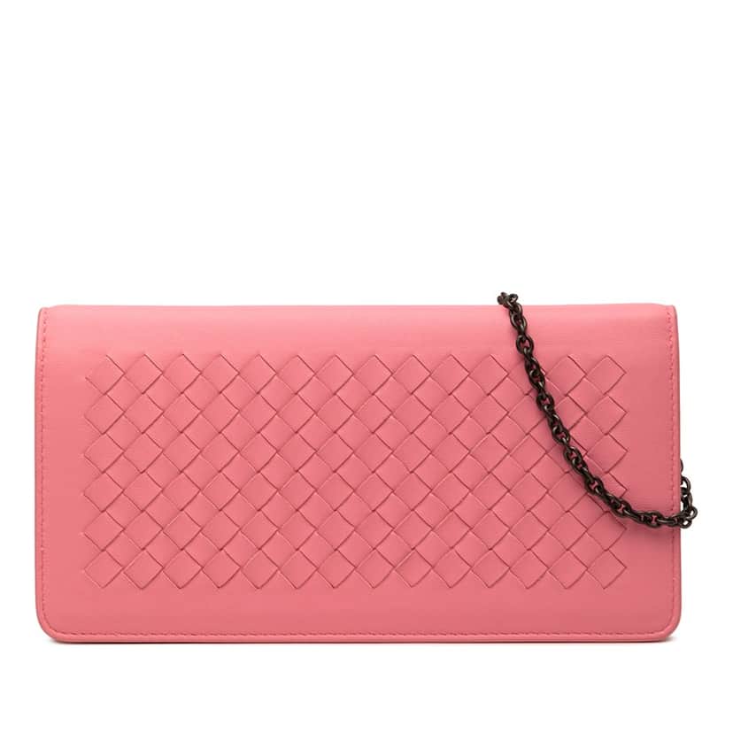 Bottega Veneta Nappa Intrecciato Continental Wallet on Chain Pink Leather Very good condition - Front View