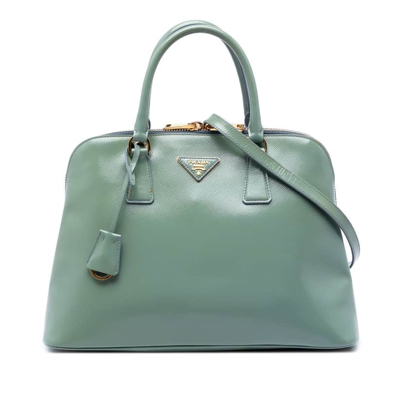 Prada Large Saffiano Vernice Promenade Satchel Green Leather Very good condition - Front View