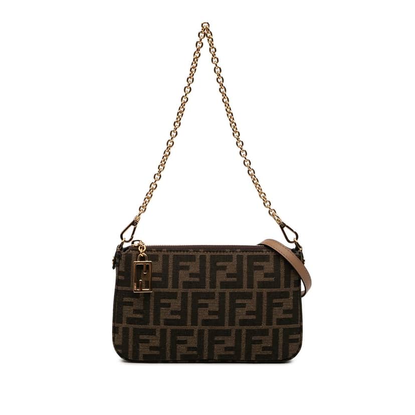 Fendi FF Jacquard Baguette Pouch Clutch with Chain Brown Very good condition - Front View
