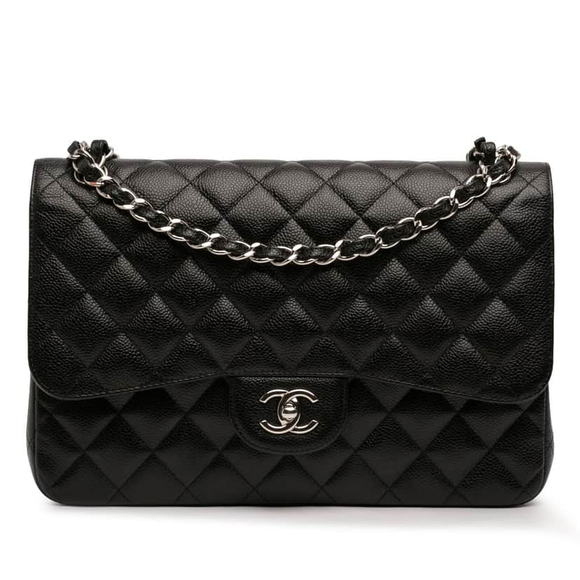 Chanel Jumbo Classic Caviar Double Flap Black Leather Very good condition - Front View