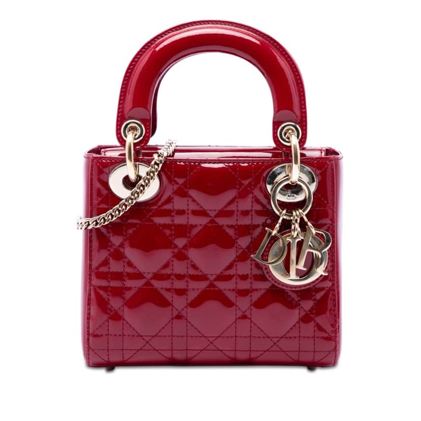 Dior Mini Patent Cannage Lady Dior Red Leather Very good condition - Front View