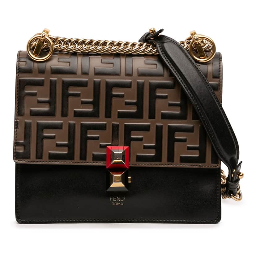 Fendi Small Zucca Embossed Leather Kan I Crossbody Brown Leather Very good condition - Front View