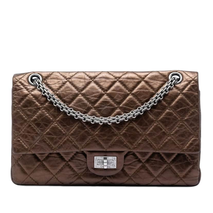 Chanel Quilted Metallic Aged Calfskin Reissue 2.55 Double Flap 226 Brown Leather Very good condition - Front View