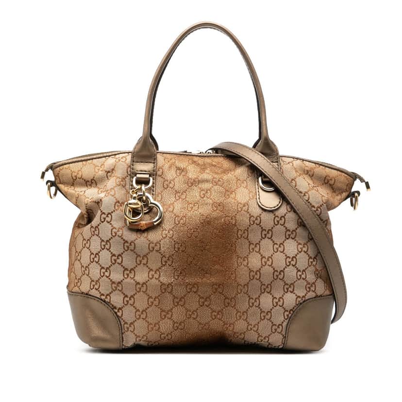Gucci GG Lurex Heart Bit Satchel Brown Very good condition - Front View