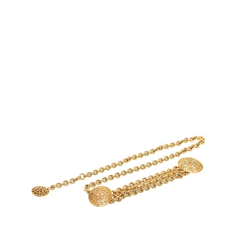Chanel Gold Plated Equestrian Medallion Chain Belt Gold Metal Very good condition - Front View