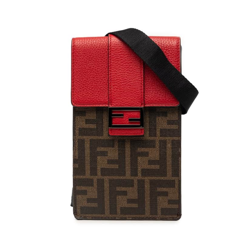 Fendi Zucca Coated Canvas Phone Holder Crossbody Brown Very good condition - Front View