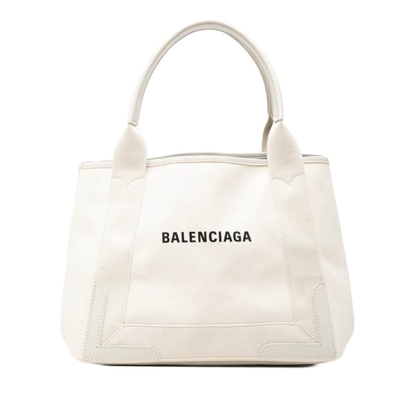 Balenciaga Canvas Navy Cabas Tote S White Very good condition - Front View