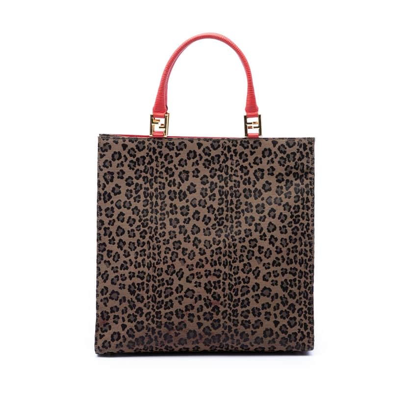 Fendi Leopard Print Canvas Tote Brown Very good condition - Front View