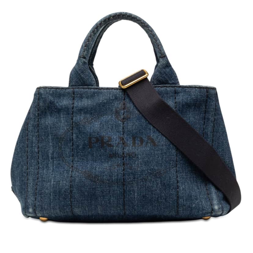 Prada Small Denim Canapa Logo Satchel Blue Very good condition - Front View