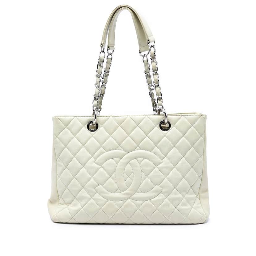 Chanel Caviar Grand Shopping Tote White Leather Very good condition - Front View