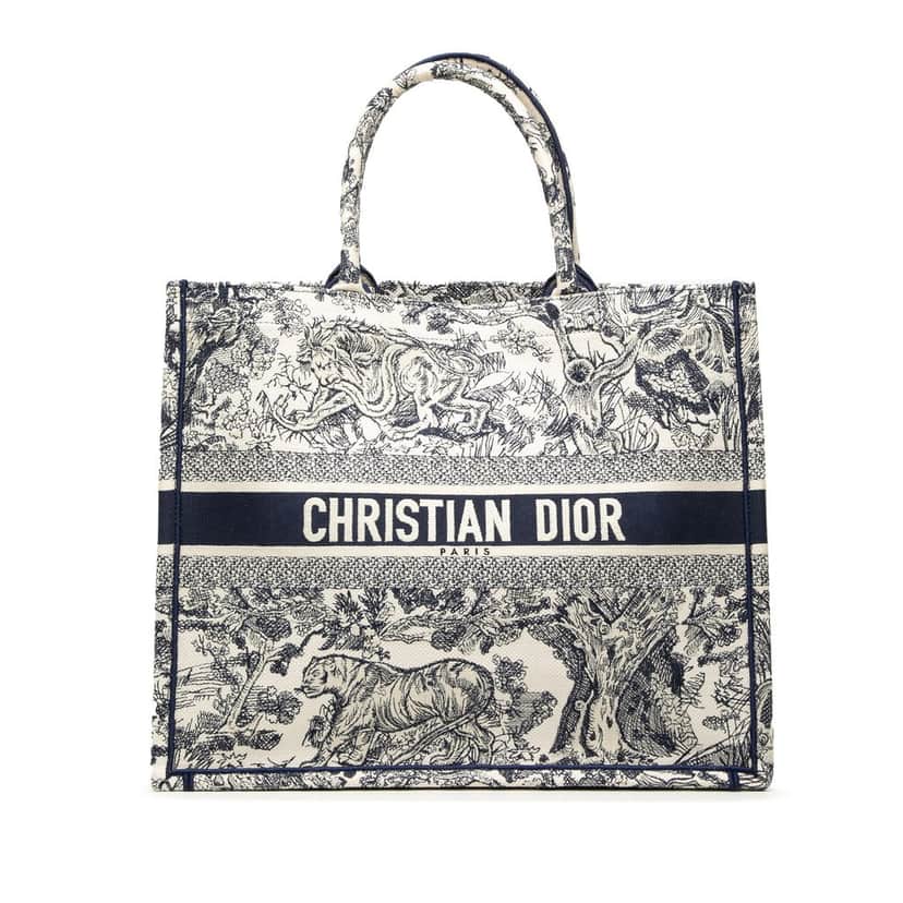 Dior Large Canvas Embroidered Dioriviera Toile De Jouy Book Tote Blue Very good condition - Front View