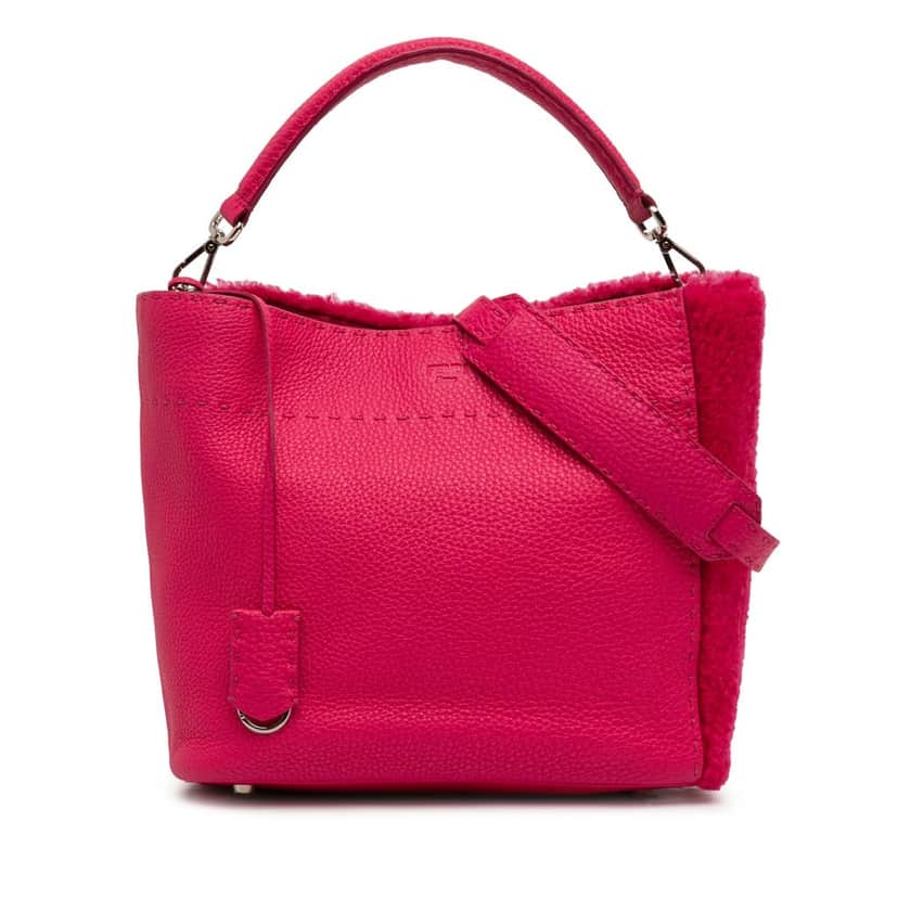Fendi Leather and Shearling Selleria Anna Satchel Pink Leather Very good condition - Front View