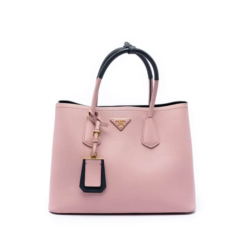 Prada Medium Bicolor Saffiano Cuir Double Satchel Pink Leather Very good condition - Front View