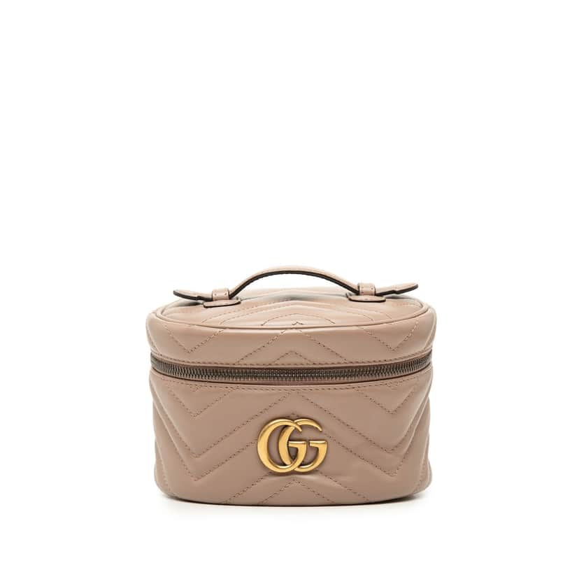 Gucci Mini GG Marmont Round Leather Vanity Bag Brown Leather Very good condition - Front View