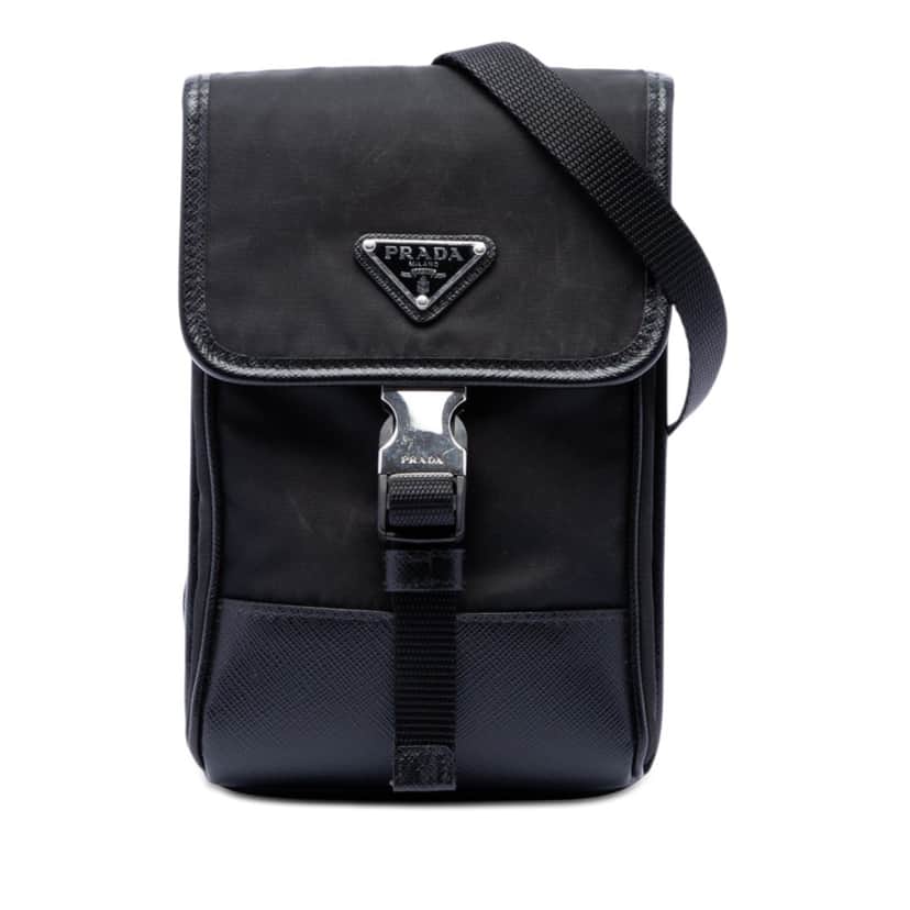Prada Saffiano Trimmed Re Nylon Phone Case Black Very good condition - Front View