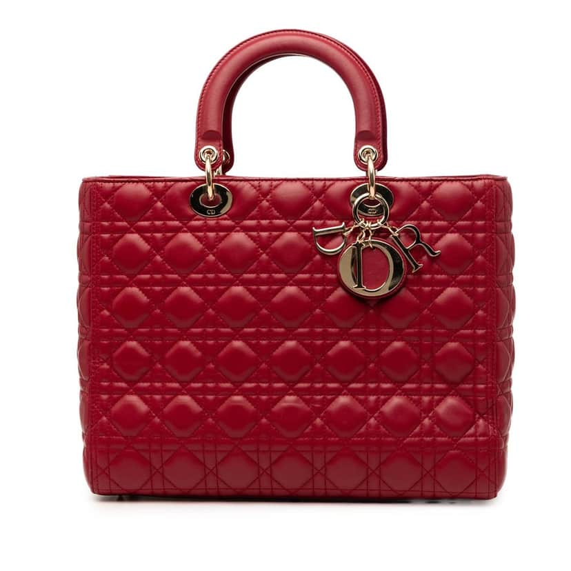 Dior Large Lambskin Cannage Lady Dior Red Leather Very good condition - Front View