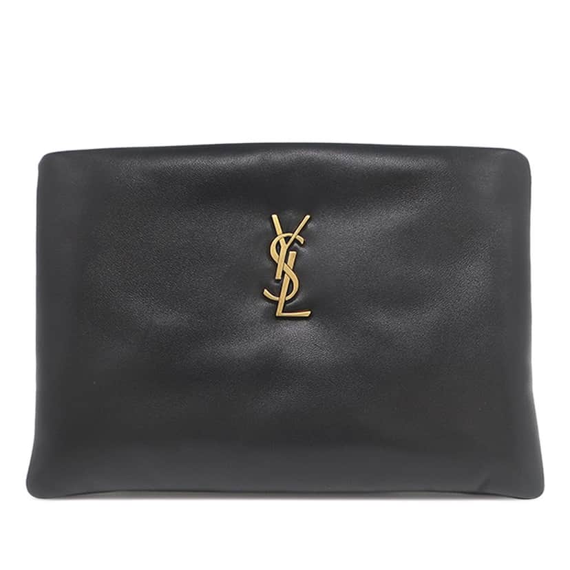 Saint Laurent Small Lambskin Calypso Zipped Pouch Black Leather Very good condition - Front View