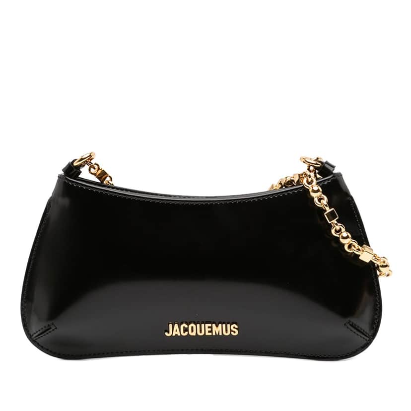 Jacquemus Patent Le Petit Bisou Chain Shoulder Bag Black Leather Very good condition - Front View
