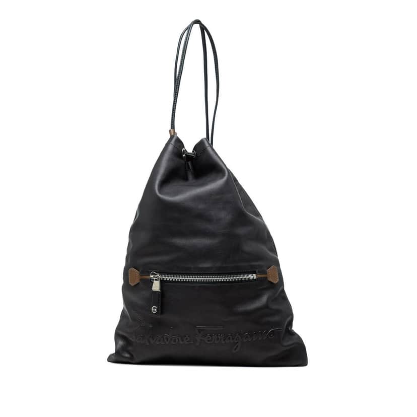 Salvatore Ferragamo Leather Kentucky Drawstring Backpack Black Leather Very good condition - Front View
