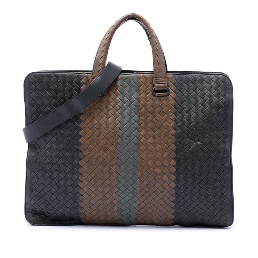 Bottega Veneta Nappa Intrecciato Club Fume Briefcase Brown Leather Very good condition - Front View