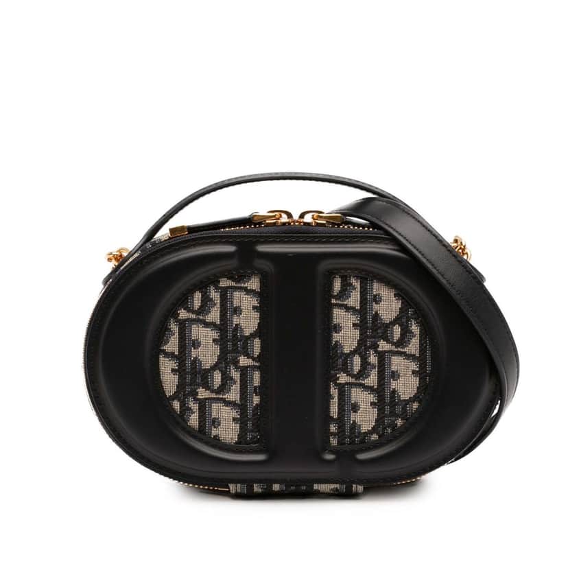 Dior Leather and Oblique Canvas CD Oval Camera Bag Black Leather Very good condition - Front View