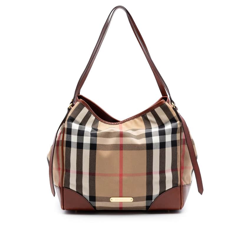 Burberry Small House Check Canvas Bridle Canterbury Tote Brown Very good condition - Front View