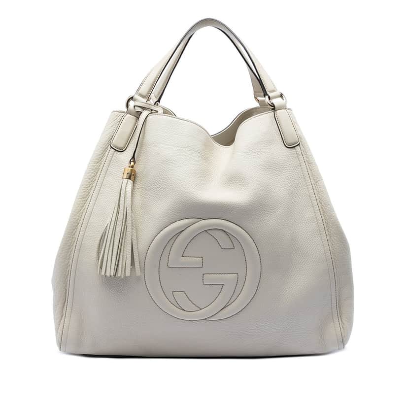 Gucci Large Leather Soho Cellarius Tote White Leather Very good condition - Front View