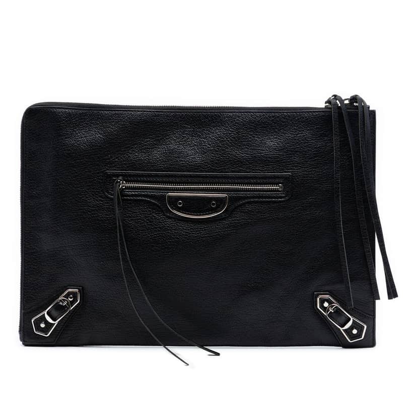 Balenciaga Goatskin Motocross Classic Metallic Edge Clutch Black Leather Very good condition - Front View