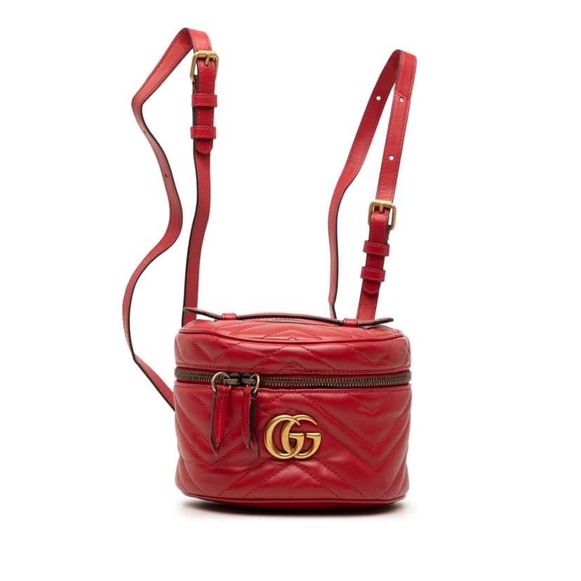 Gucci Mini GG Marmont Matelasse Calfskin Round Backpack Red Leather Very good condition - Front View