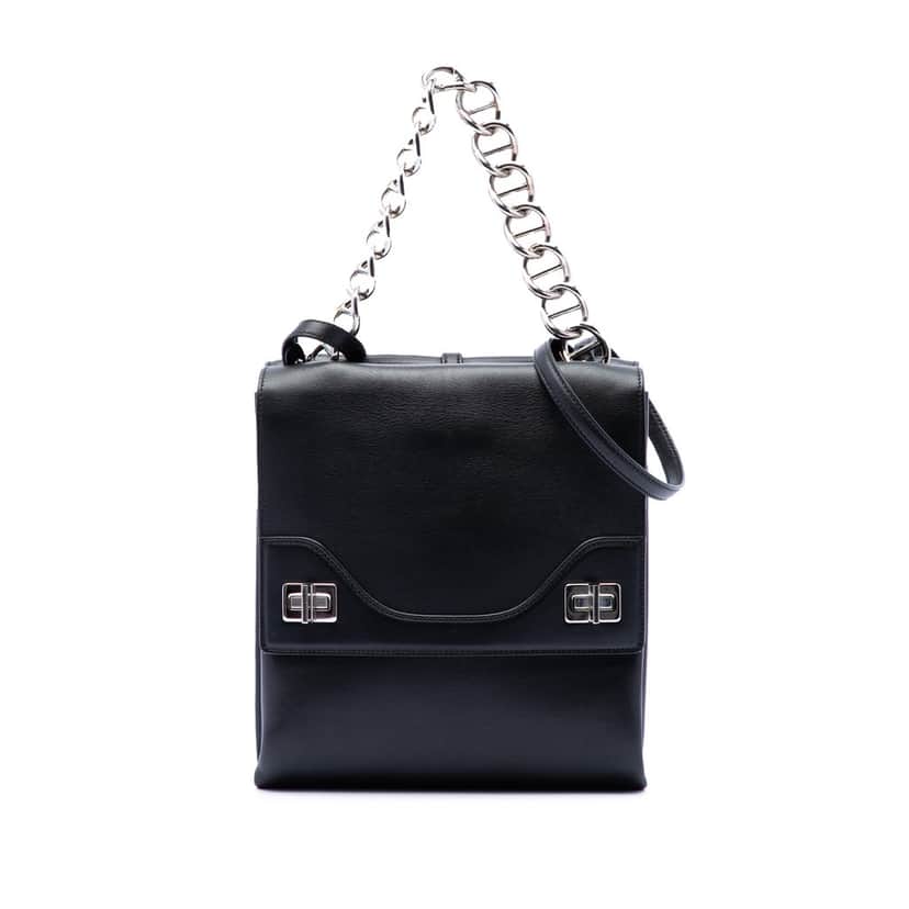 Prada Soft Calf Double Turnlock Satchel Black Leather Very good condition - Front View