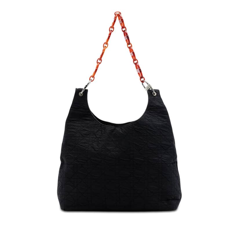 Dior Nylon Cannage Tortoise Shell Chain Tote Black Very good condition - Front View