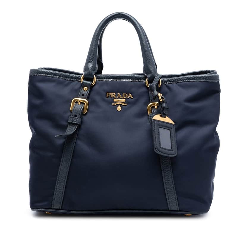Prada Vitello Daino Trimmed Tessuto Satchel Blue Very good condition - Front View