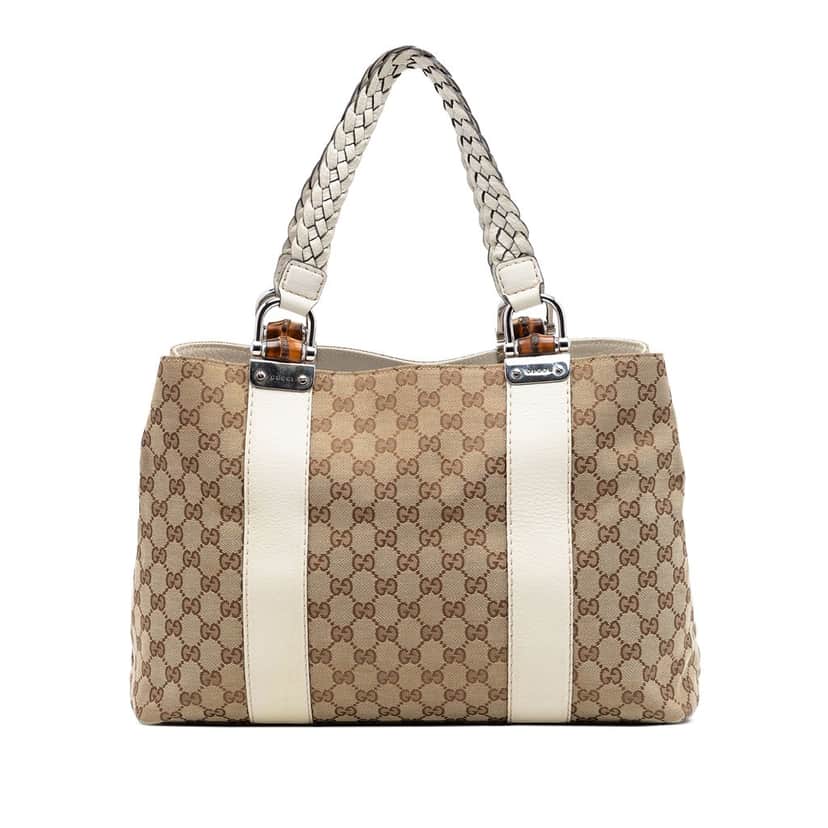Gucci Medium GG Canvas Bamboo Libeccio Tote Beige Very good condition - Front View
