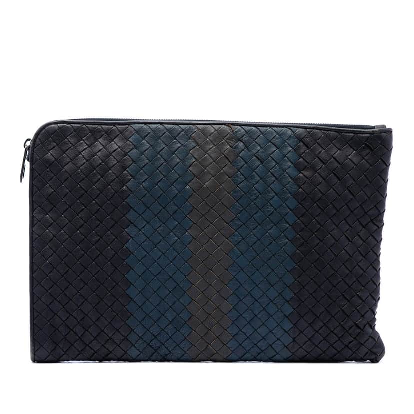 Bottega Veneta Tricolor Nappa Intrecciato Clutch Black Leather Very good condition - Front View