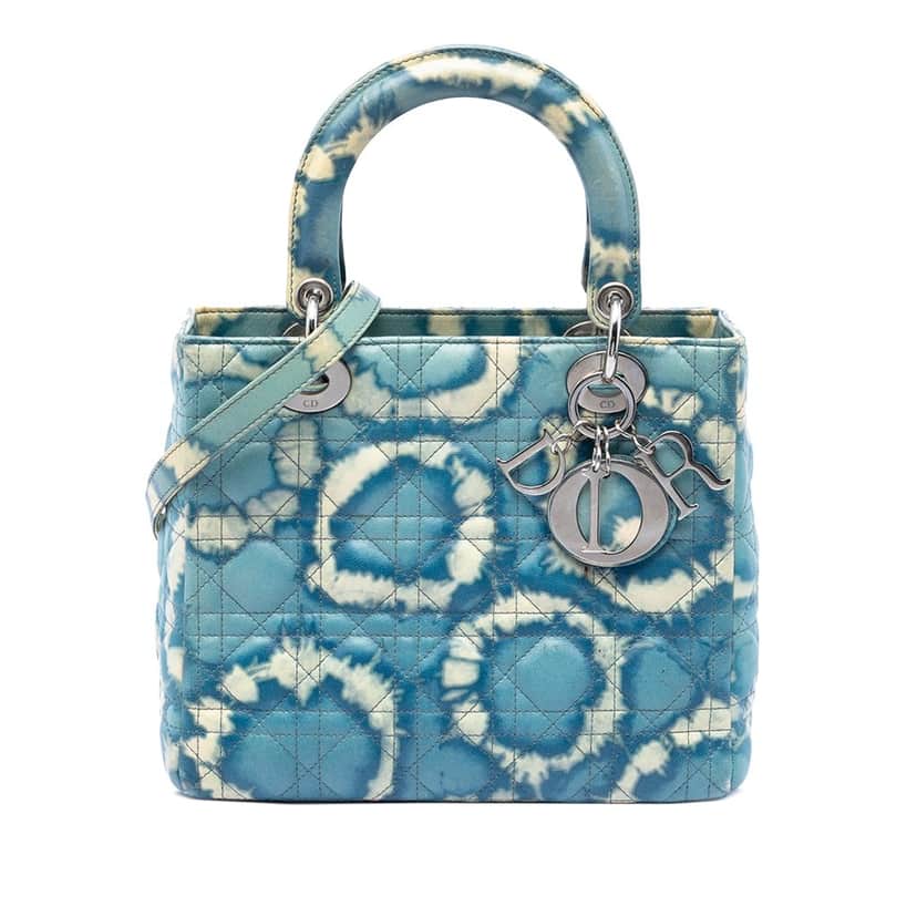 Dior Medium Calfskin Tie Dye Print Lady Dior Blue Leather Very good condition - Front View